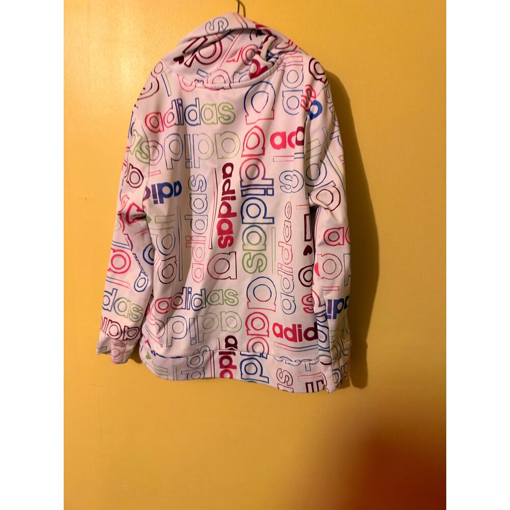 Adidas Kids White Multi Color Repeating Logo Pullover Fleece Hoodie - Picture 2 of 4